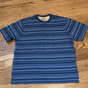 Outdoor Life Navy and Light Blue Striped Tee XL